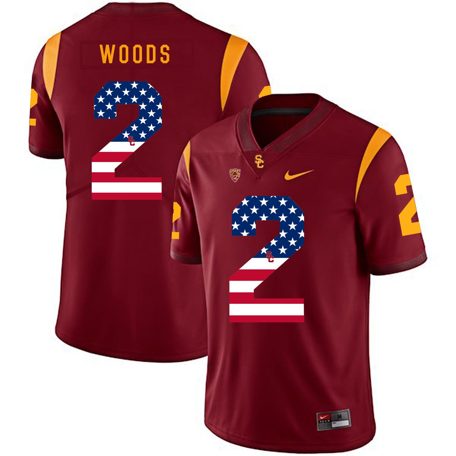 Men USC Trojans #2 Woods Red Flag Customized NCAA Jerseys
